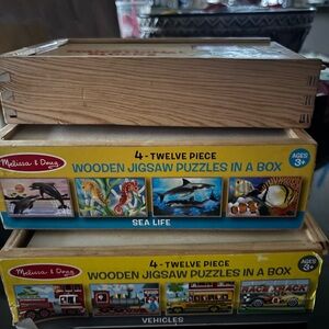 Melissa & Doug Wooden Jigsaw Puzzles - Sea Life & Vehicles